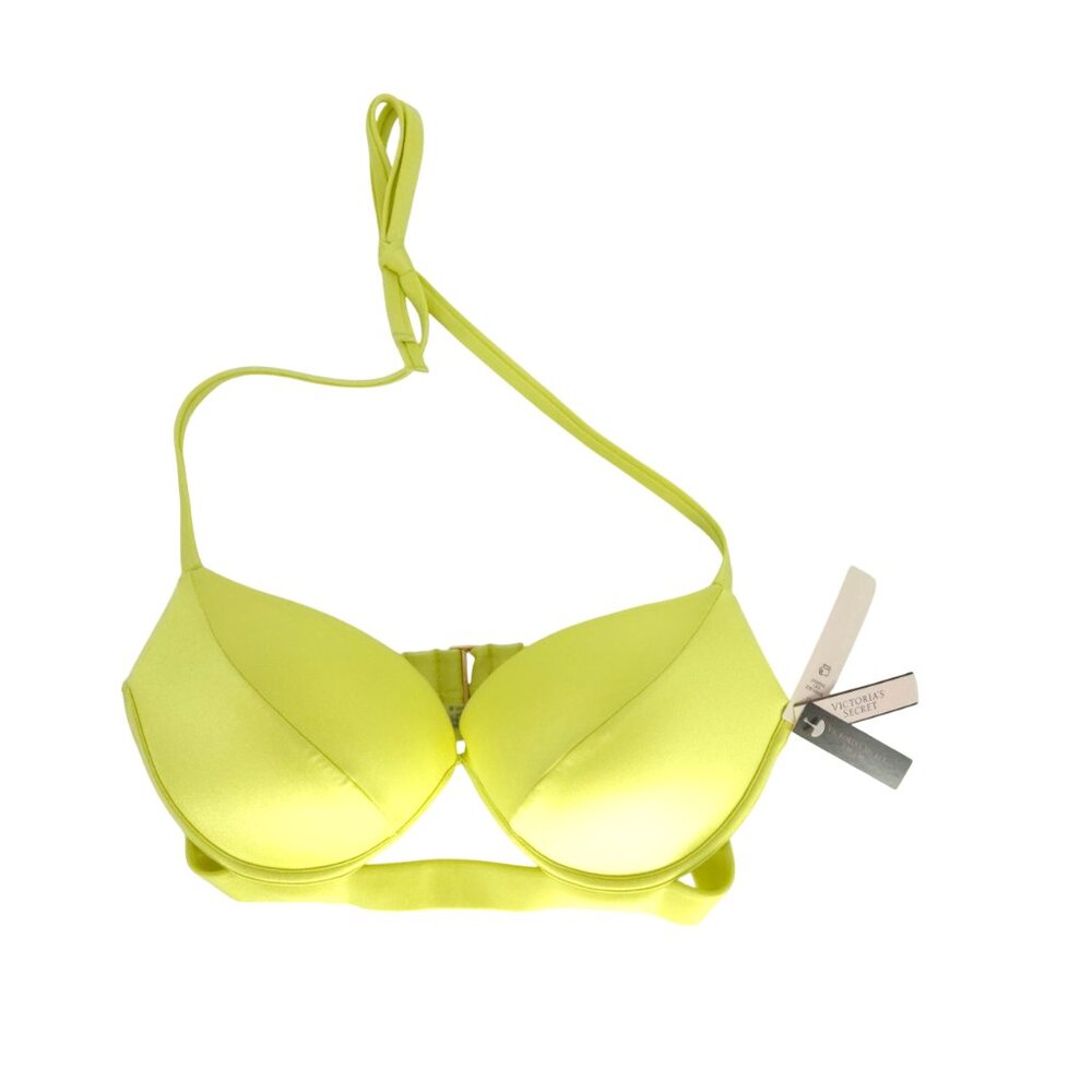 Victoria's Secret Halter Bikini Top Only Shimmer Yellow Fun Beach Sexy 36C